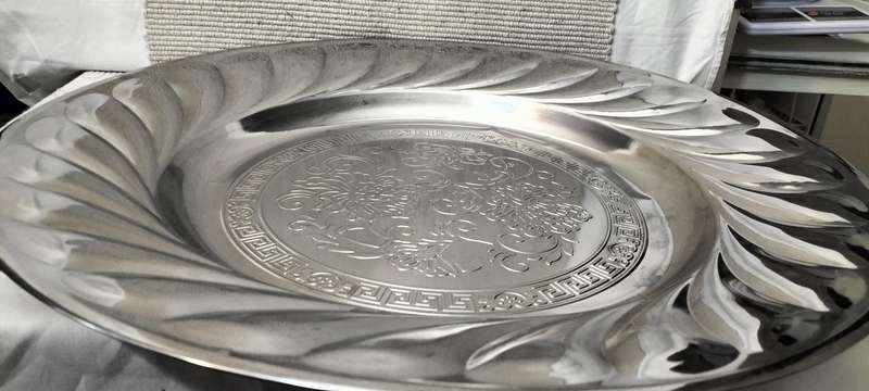 Massive Delicate Stainless Steel Serving Platter.