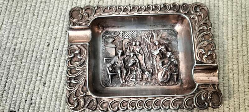 A Collection of Three Africana Vintage Ashtrays Including a Rare Circa 1940 Middle Age Relief Scene