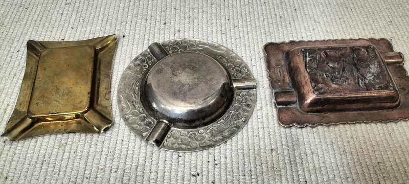 A Collection of Three Africana Vintage Ashtrays Including a Rare Circa 1940 Middle Age Relief Scene