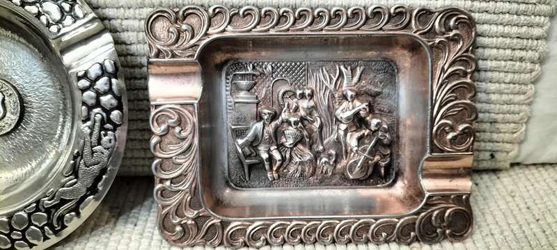 A Collection of Three Africana Vintage Ashtrays Including a Rare Circa 1940 Middle Age Relief Scene
