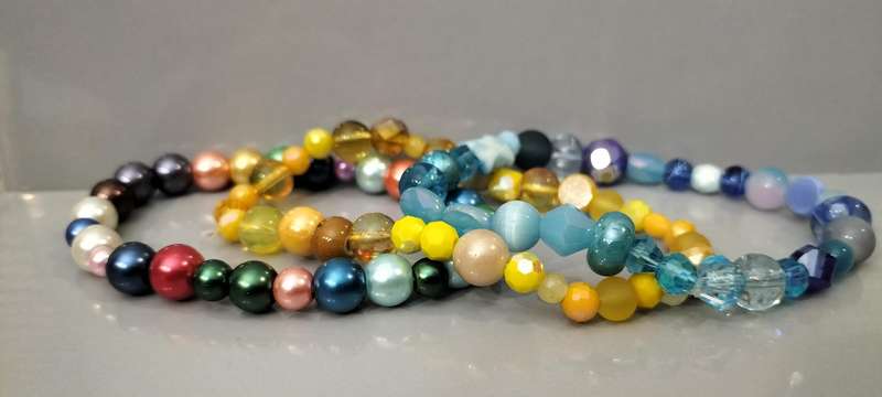 Set of 3 Crystal/Glass/Glass Pearl Bead Stretch Bracelets Set BR6.