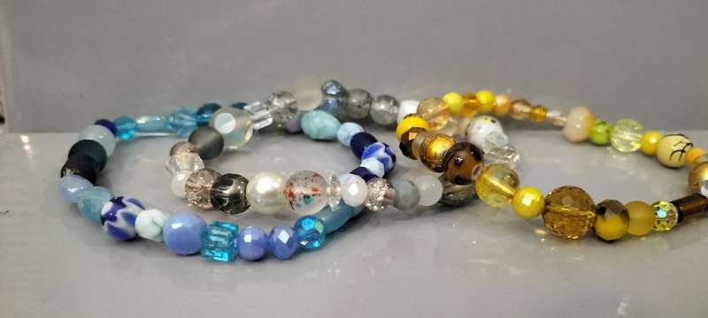 Set of 3 Crystal/Glass/Glass Pearl Bead Stretch Bracelets Set BR7