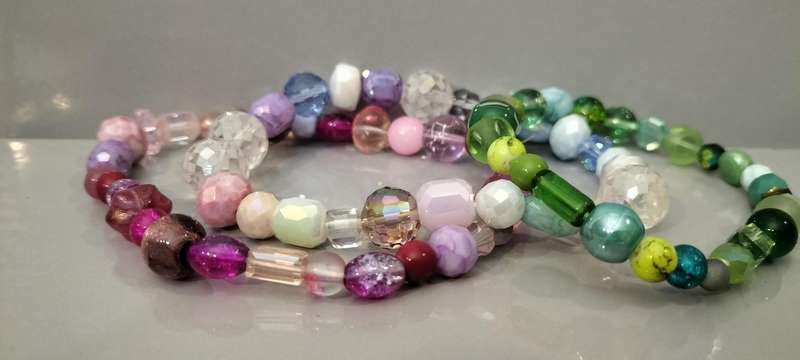 Set of 3 Crystal/Glass/Glass Pearl Bead Stretch Bracelets Set BR8