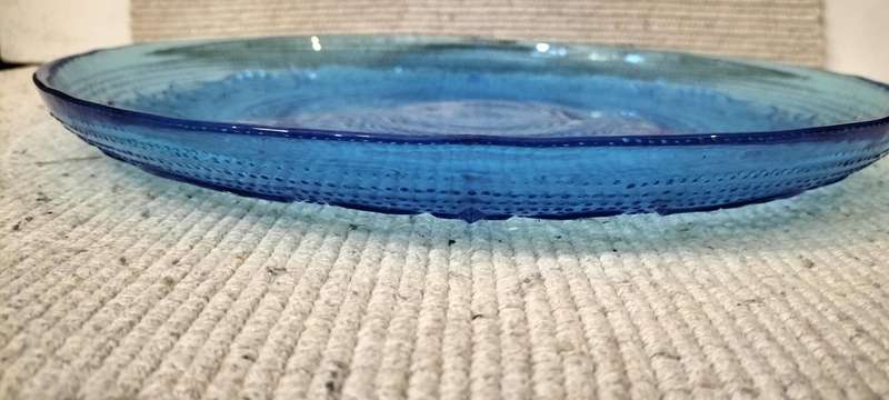 Magnificent Rare Firna Fleur De Lis Floral Rim Blue Glass Serving Platter
