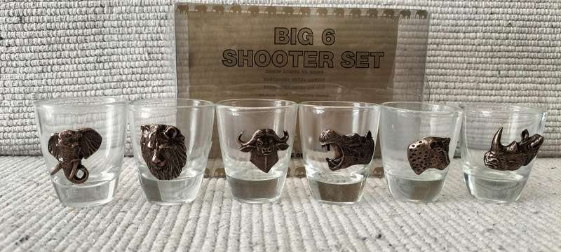 Sealed Big Six Glass and Metal Shooter Glasses