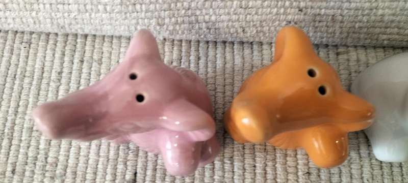 A Beautiful Set of 4 Glazed Ceramic Elephant Salt Shakers with Stoppers