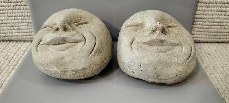 A Superb Set of Two Smiling Faces Garden Cement Decor