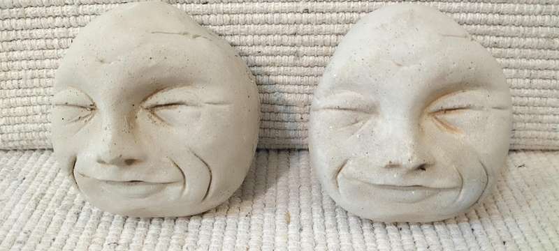 A Superb Set of Two Smiling Faces Garden Cement Decor