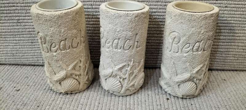 Set of 3 Rustic Beach Theme Resin With Sea Sand T-light Holders