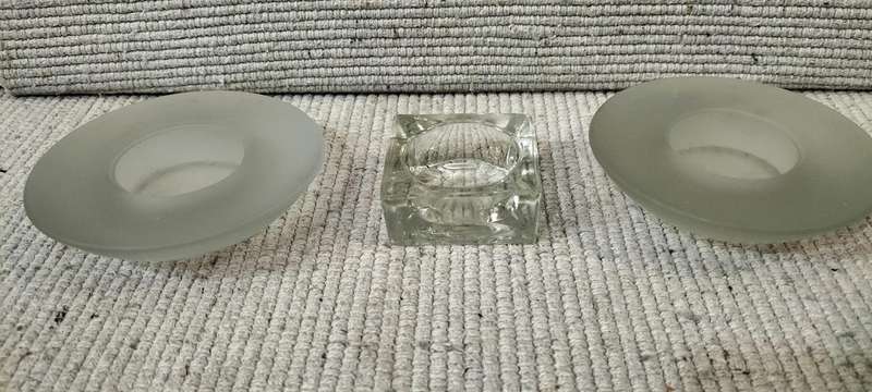 Beautiful Trio of 2 Frosted Glass and 1 Clear Glass T-light Candle Holders