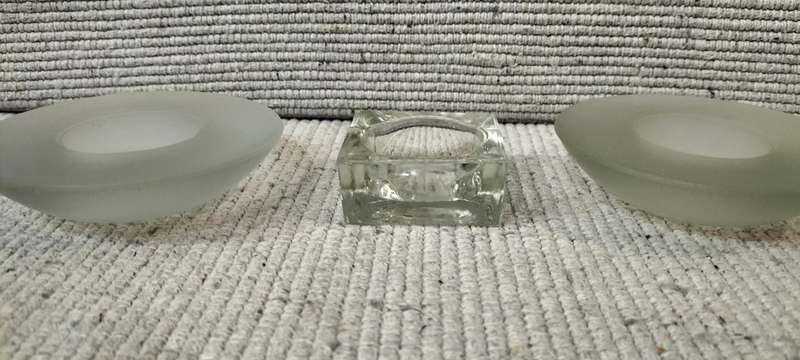Beautiful Trio of 2 Frosted Glass and 1 Clear Glass T-light Candle Holders