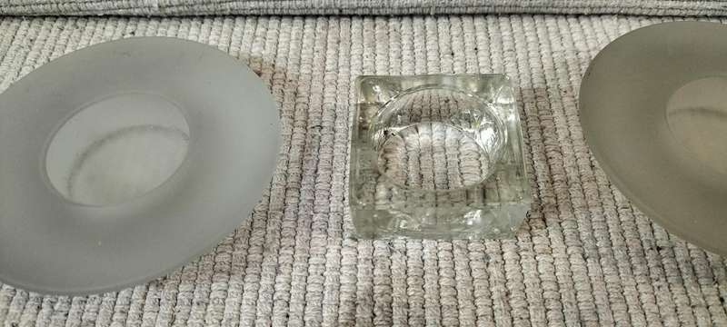 Beautiful Trio of 2 Frosted Glass and 1 Clear Glass T-light Candle Holders