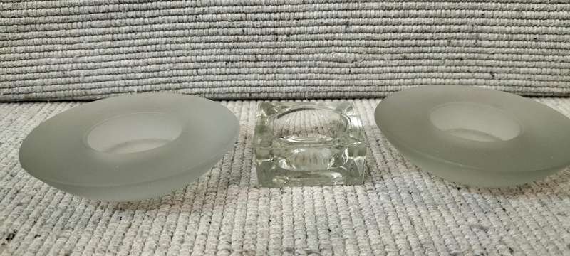 Beautiful Trio of 2 Frosted Glass and 1 Clear Glass T-light Candle Holders