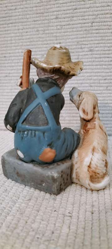 Beautiful Vintage Enesco Matte Ceramic Boy with Dog Figurine