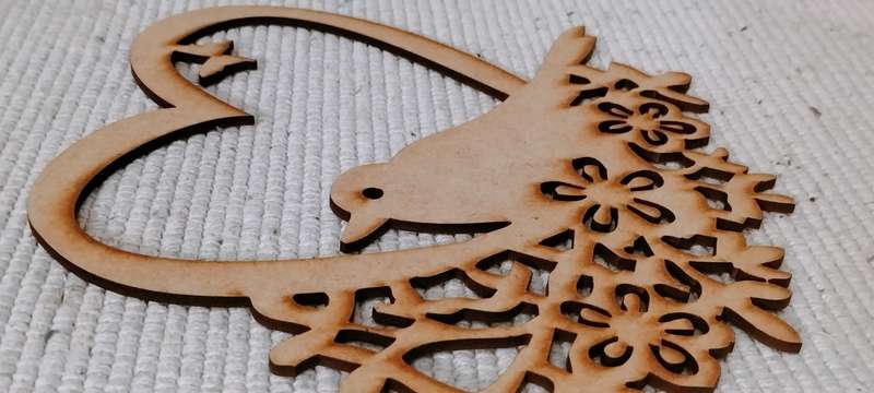 Scroll Saw Heart With Bird And Flowers Wooden Blank