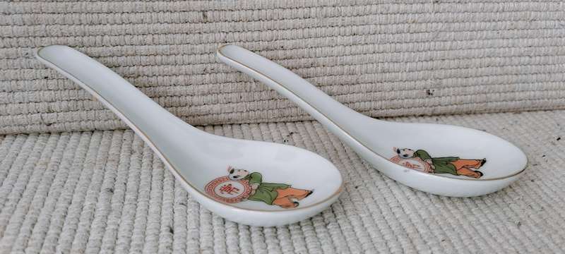 2 x Chinese Soup Spoons. Glazed Ceramic