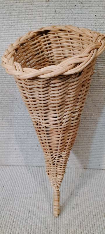 Vintage Cane/Rattan Horn Of Plenty Shape Flower/Fruit Basket
