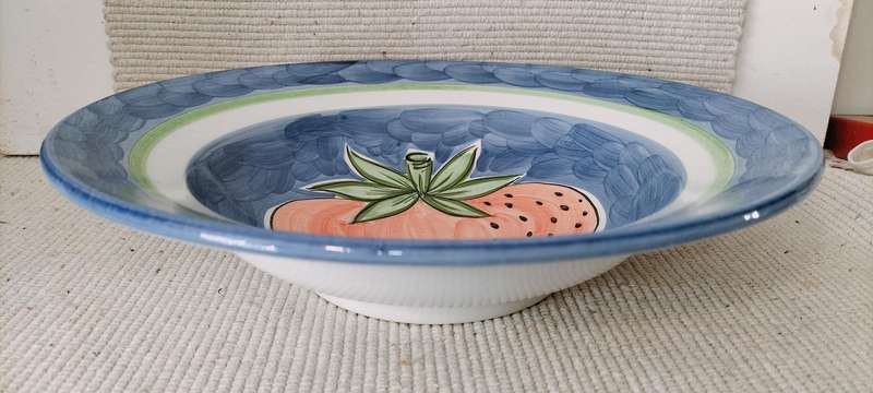 Huge 32cm x 7.5cm Glazed Ceramic Fruit/Serving Bowl - Made In Portugal