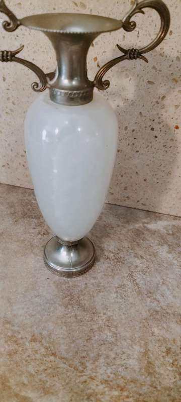 Magnificent Alabaster and Metal Amphora Vase