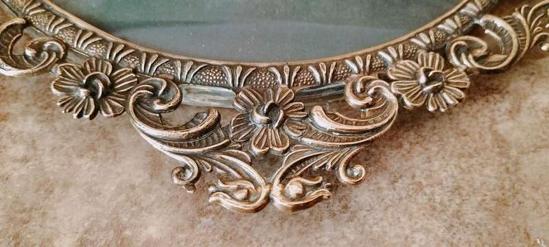 Vintage Mid Century High Victorian Style Solid Brass Convex Glass Baroque Art