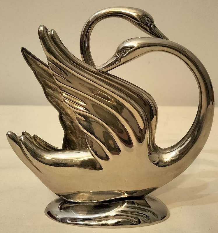 Superb Vintage Art Deco Chromed Double Swan Napkin/letter holder