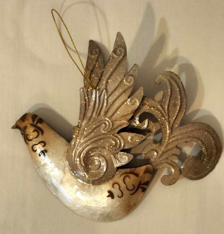A Superb Delicate Painted Tin Dove Wall/Tree Decoration