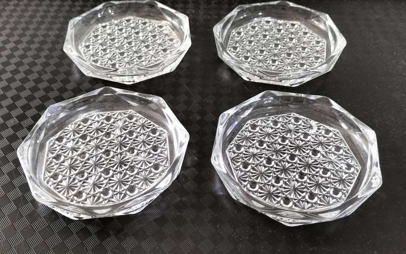 Magnificent Set of Circa 1980 Luminarc Glass Octagonal Daisy Button Coasters