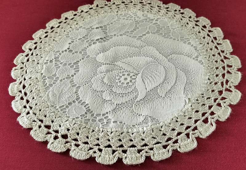 A Beautiful Crochet with Lace Round Doily/Table Cover. (Nr10)