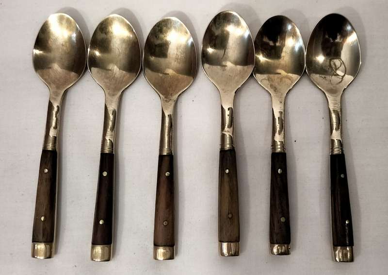 Magnificent Set of 6 Brass and Wood Teaspoons