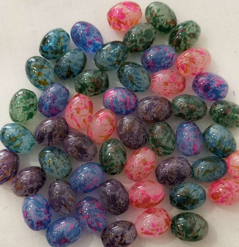 50 Pieces Glass Translucent with Pattern Beads. 10mm x 7mm. B2