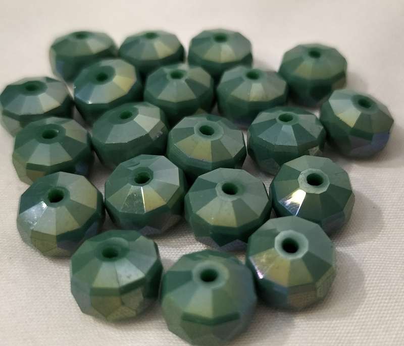 20 Pieces Czech Faceted Fire Polish Crystal/Glass Beads. Dark Green. 8mm x 5mm. B20.