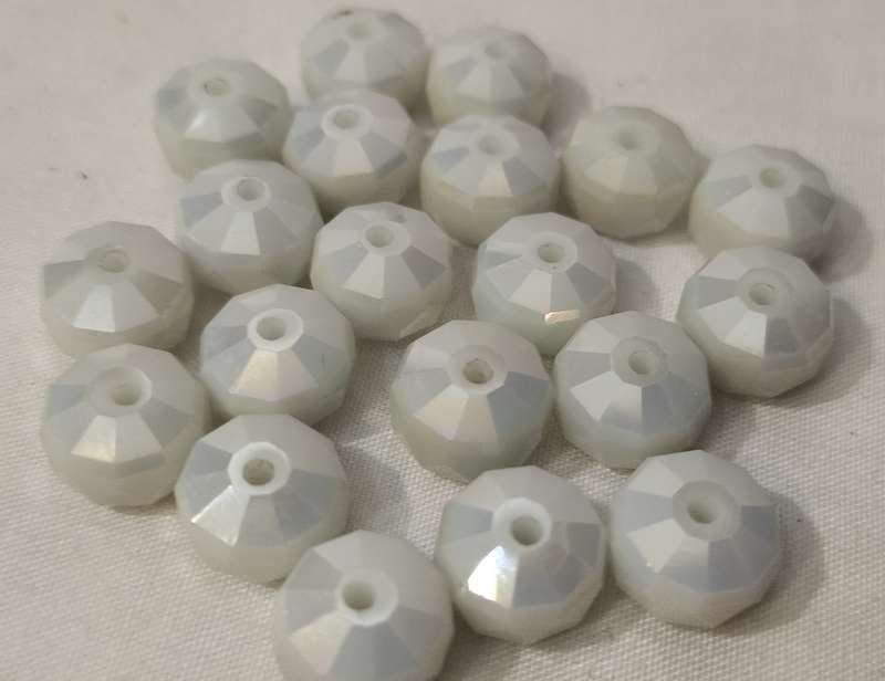 20 Pieces Czech Faceted Fire Polish Crystal/Glass Beads. White. 8mm x 5mm. B21