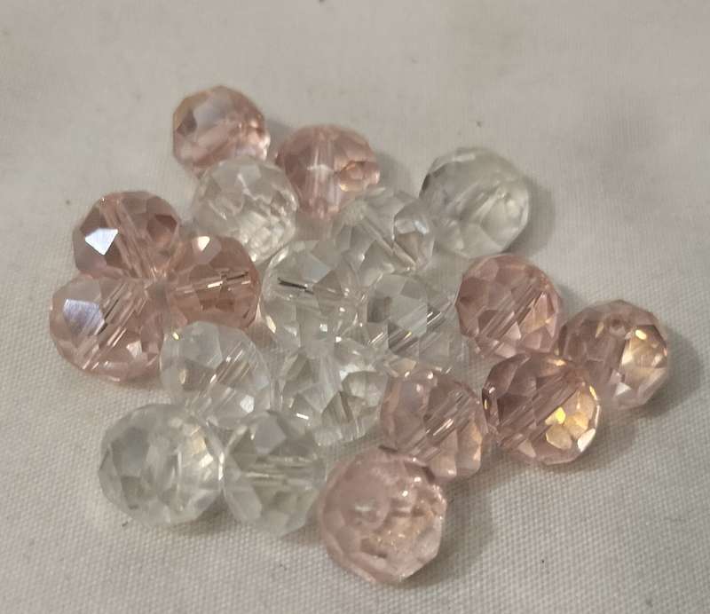 20 Pieces Czech Faceted Fire Polish Crystal/Glass Beads. Light Pink/Clear. 8mm. B41