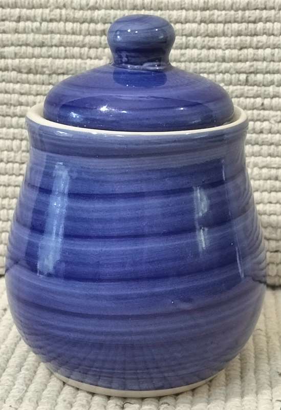 A Quality Blue Glazed Ceramic Lidded Salt Jar