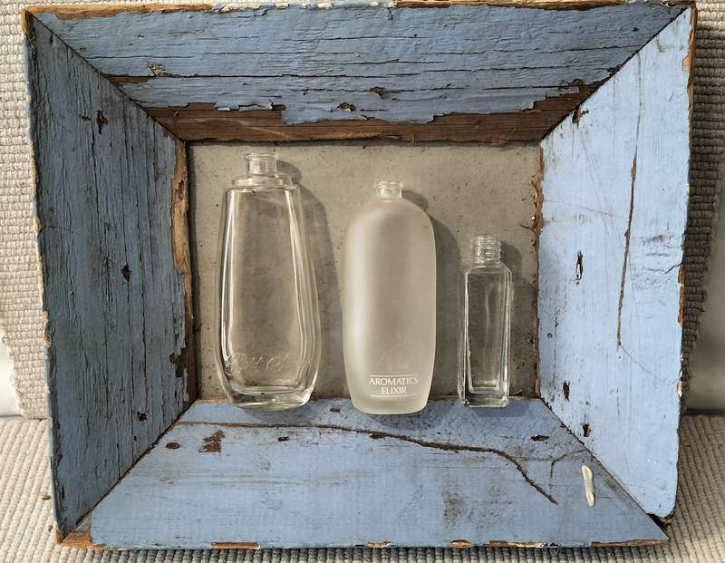 Stunning Unique Framed Perfume Bottles in Old Frame. (nr3)