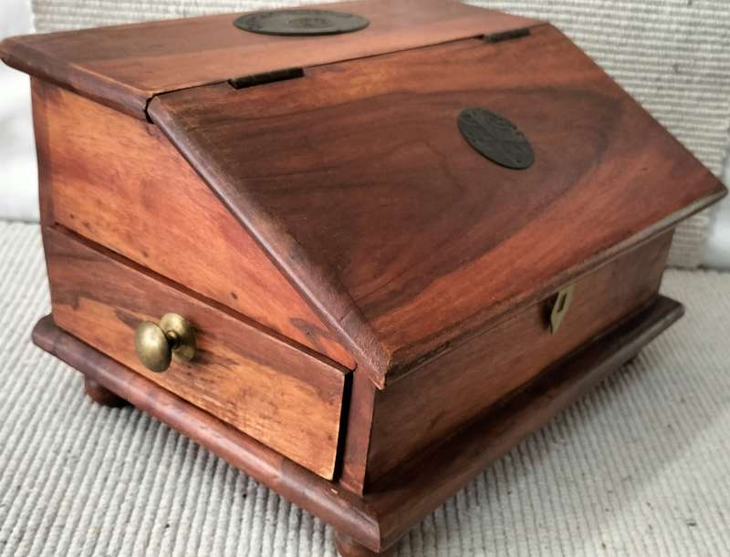 A Magnificent 2 Compartment Footed And Hinged With Drawer Solid Wood Box - 2.3kg