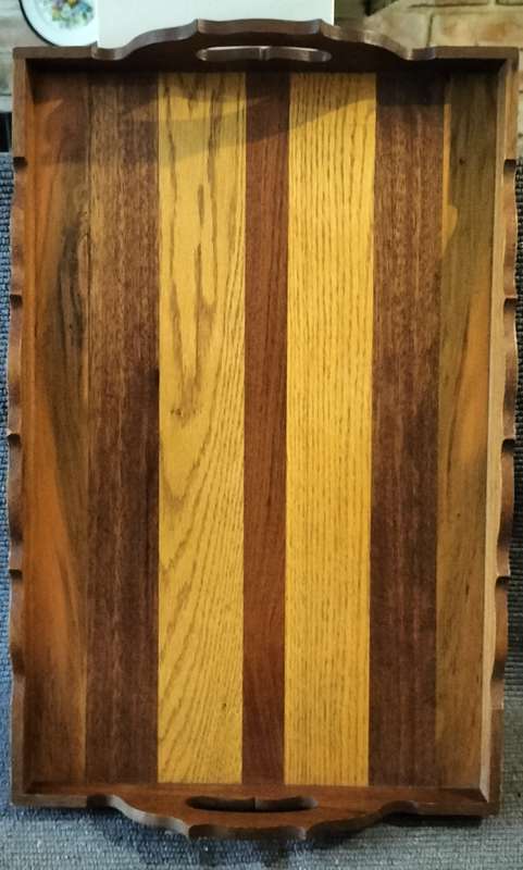 A Magnificent Mid Century Large Wooden Serving Tray With Scallop Sides