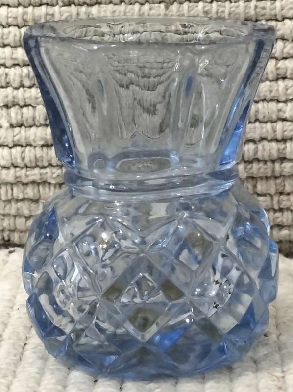 A Beautiful Vintage Transparent Blue Solid Crystal Miniature Vase.