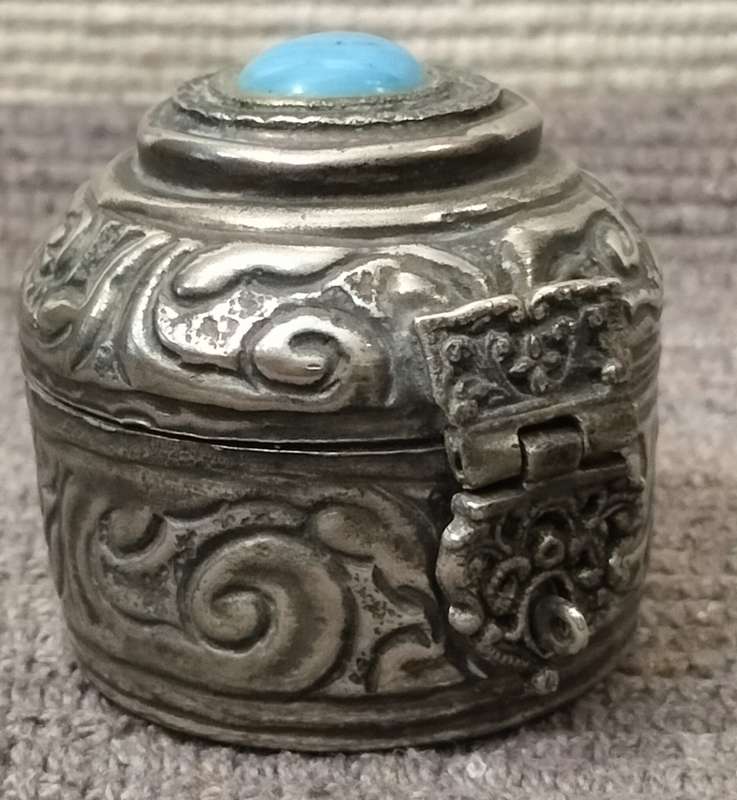 Magnificent Vintage Lidded Pewter Trinket/Pill Holder