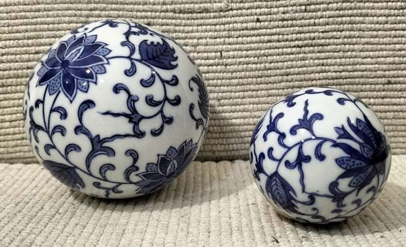 Magnificent set of 2 Blue Glazed Solid Porcelain Spheres. (set3)