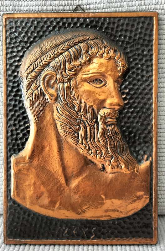 A Magnificent Hammered Copper Wall Hanging of Zeus