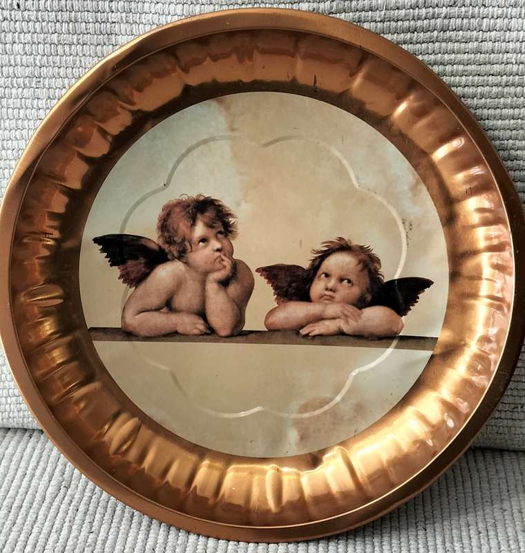 A Unique Tin Plate with the Cherubs from Raphael's Sistine Madonna