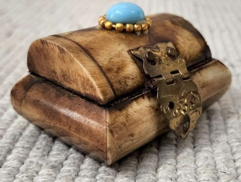 Magnificent Vintage Bone Carved with Brass Pill Box