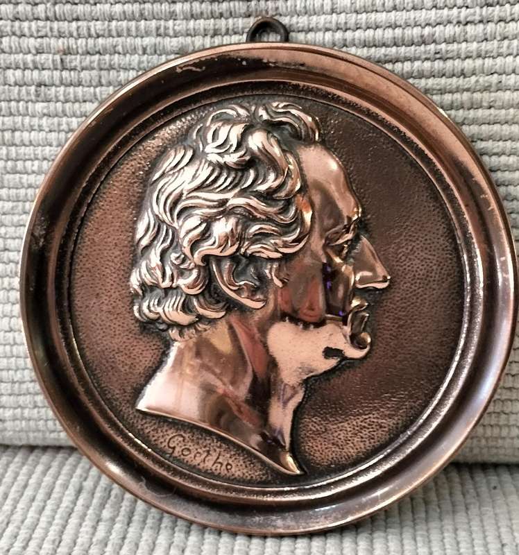 A Magnificent 674g Brass Plaque of Goethe
