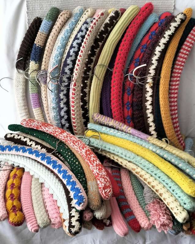 A Superb Collection of 58 Vintage Crochet/Knitting Covered Wooden Hangers