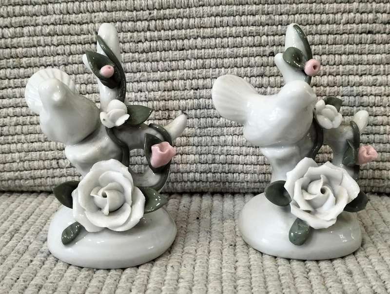 Pair of Beautiful Vintage Glazed Porcelain Doves