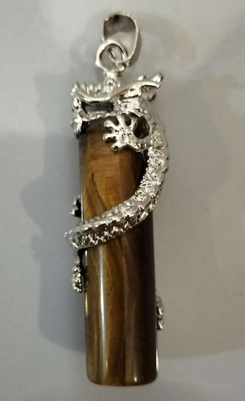 Magnificent Dragon Semi-Precious Stone Encased Pendant. (Nr9)