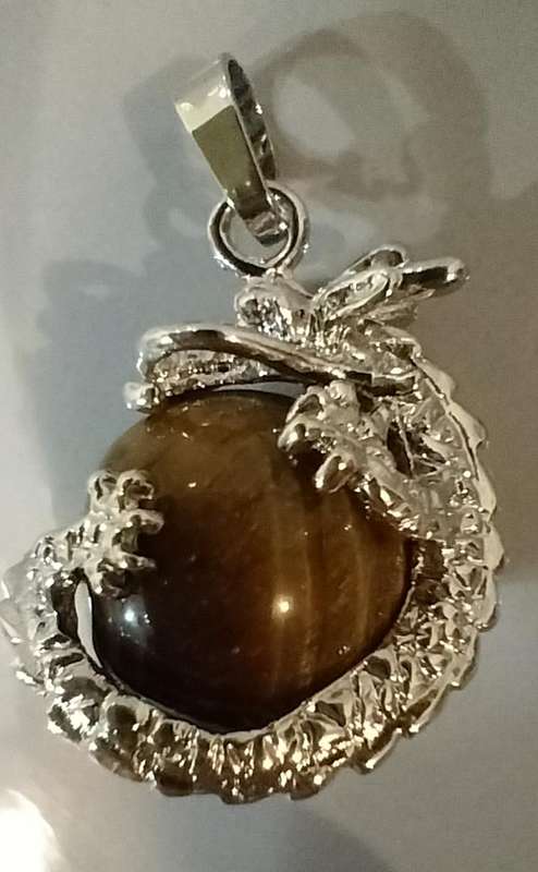 Magnificent Dragon Semi-Precious Stone Encased Pendant. (Nr11)