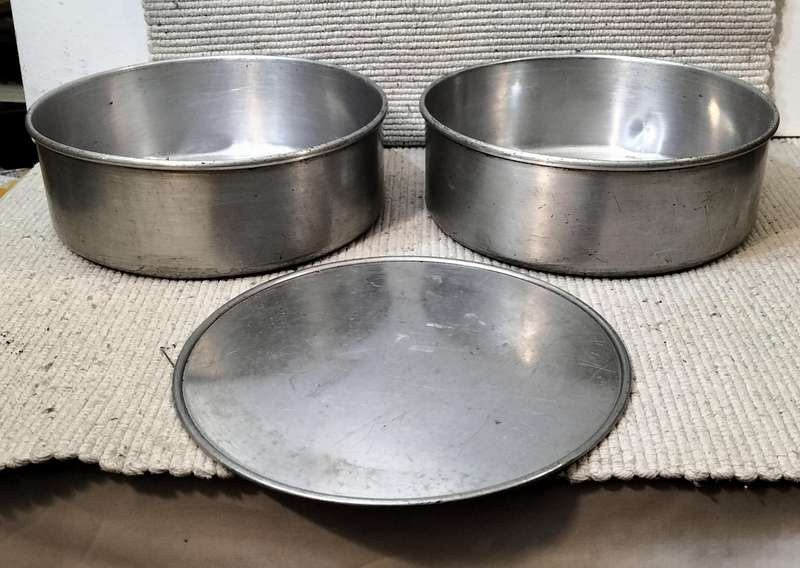 Set of 2 Vintage Aluminium Baking Tins and 1 Bottom