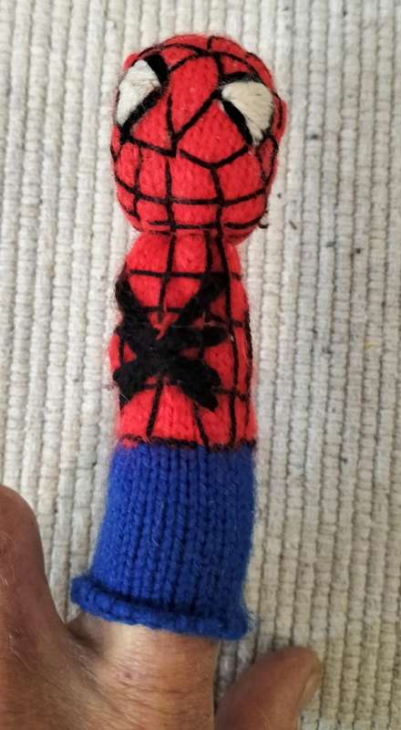 A Unique Knitted Spiderman Finger Puppet.